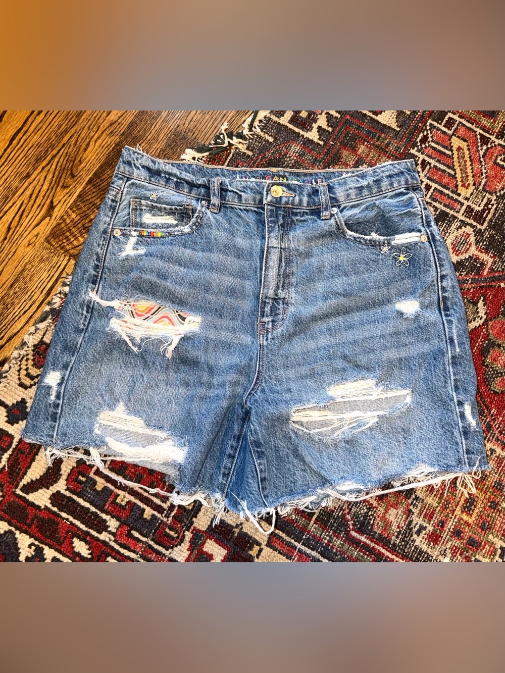 American Eagle highest rise Distressed Denim Women's Shorts - size 12!